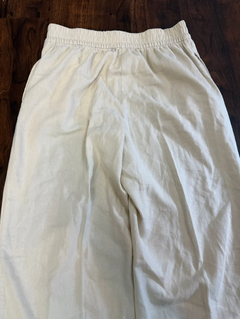 Zara Beige Linen Blend  Elastic Waist Straight Leg Pleated Pants